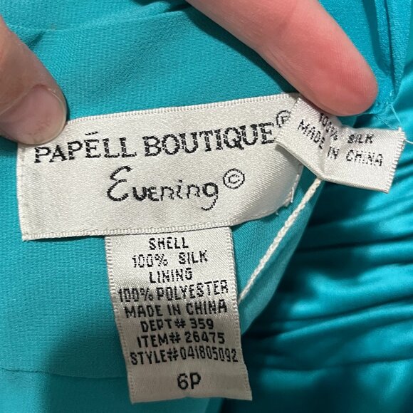 Papell Boutique 100% Silk Halter Dress Sz 6P Blue Y2K Gala Party Event Babydoll - Picture 6 of 11